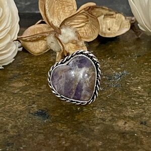 Sterling silver plated heart ring with real gemstone Size 7.5